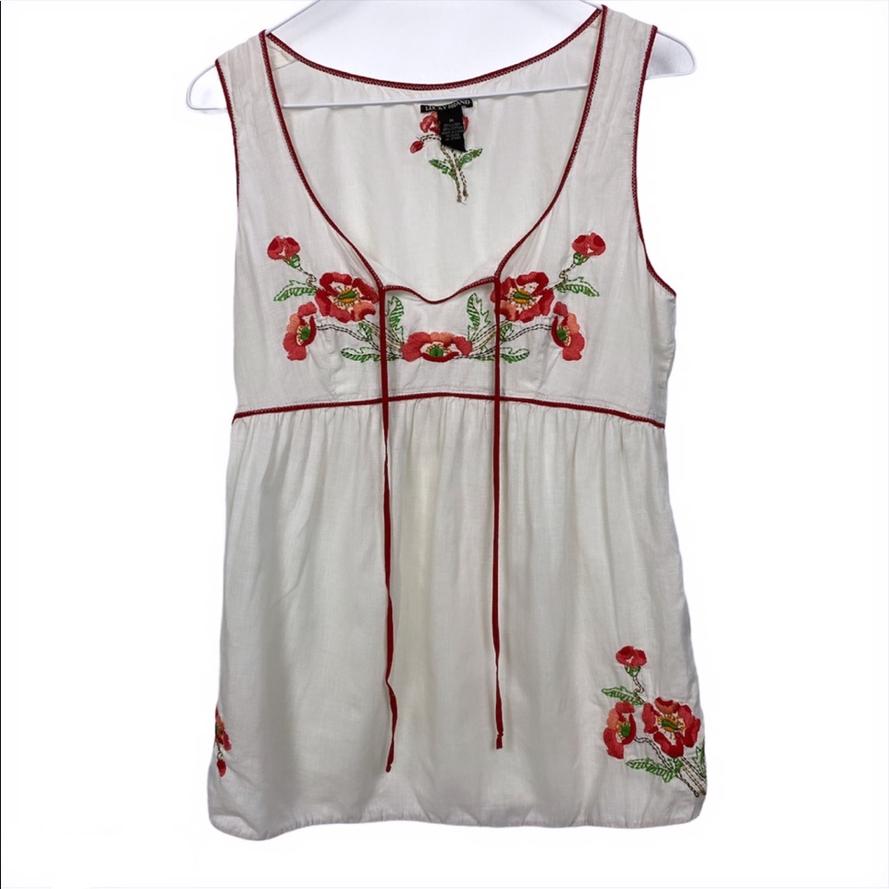 Lucky Brand Linen Embroidered Babydoll Tank Top